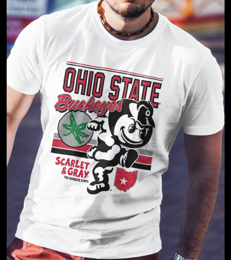 Ohio State Buckeyes Scarlet And Gray Buckeyes State Vintage Style With Script Logo And Buckeye Leaf T-Shirt