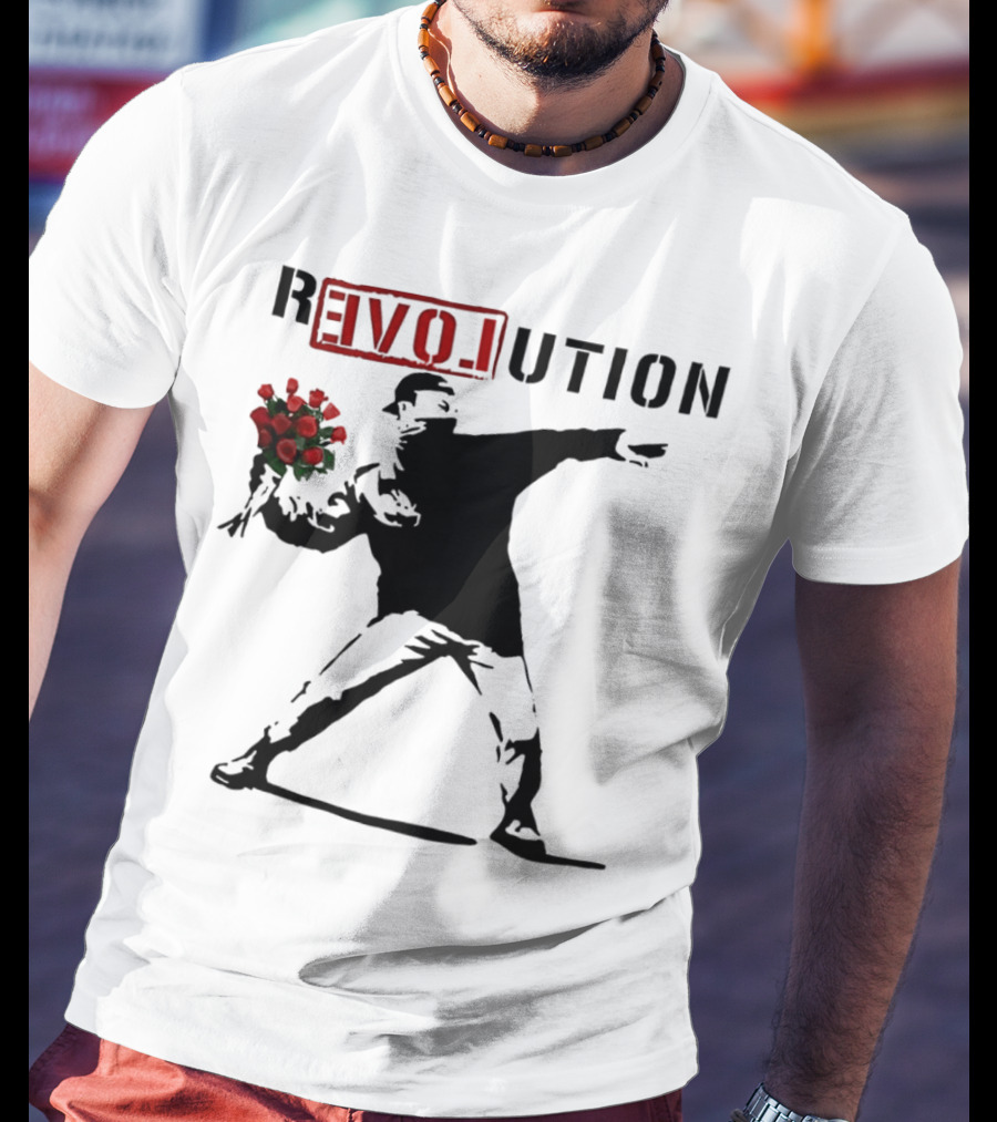 Revolution Rage Flower Thrower Banksy Stencil Roses T-Shirt