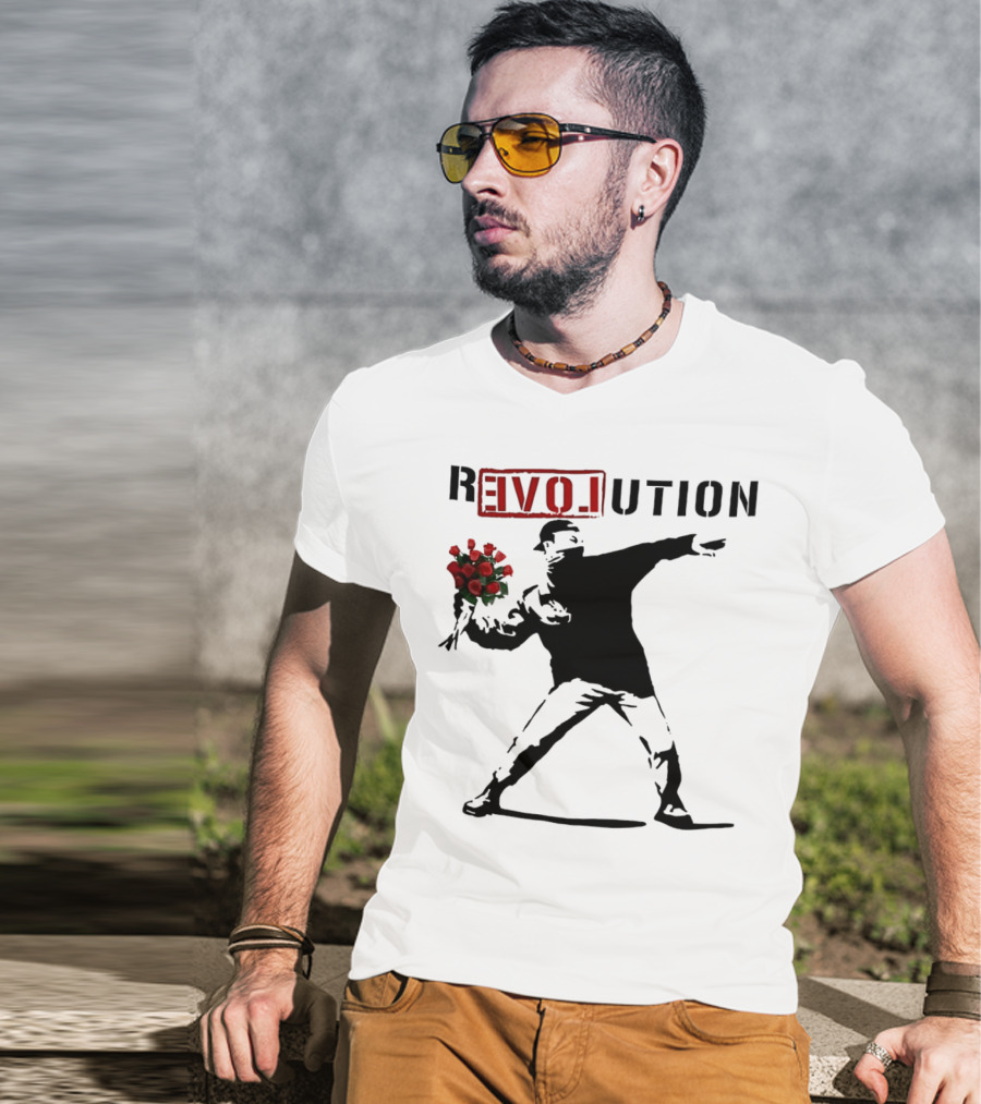 Revolution Rage Flower Thrower Banksy Stencil Roses T-Shirt