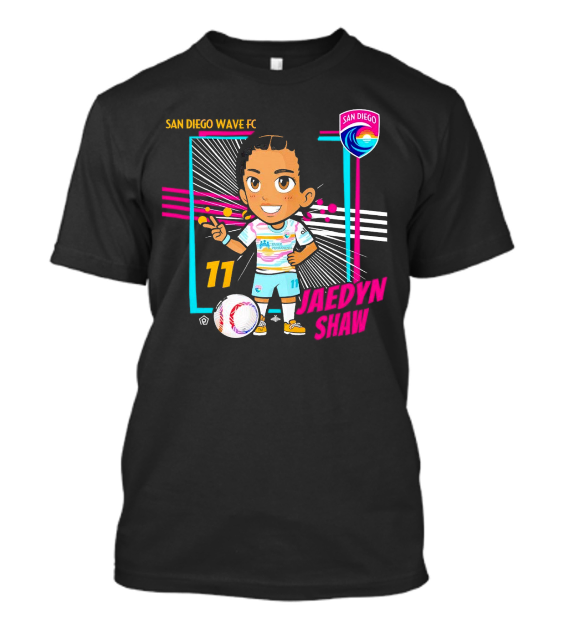 San Diego Wave FC Jaedyn Shaw 11 Chibi Soccer Player With Team Badge T-Shirt