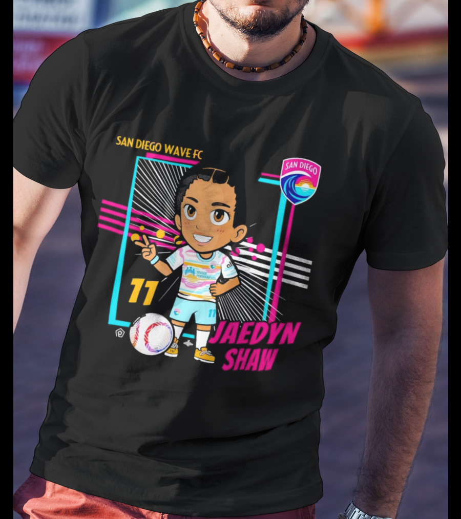 San Diego Wave FC Jaedyn Shaw 11 Chibi Soccer Player With Team Badge T-Shirt