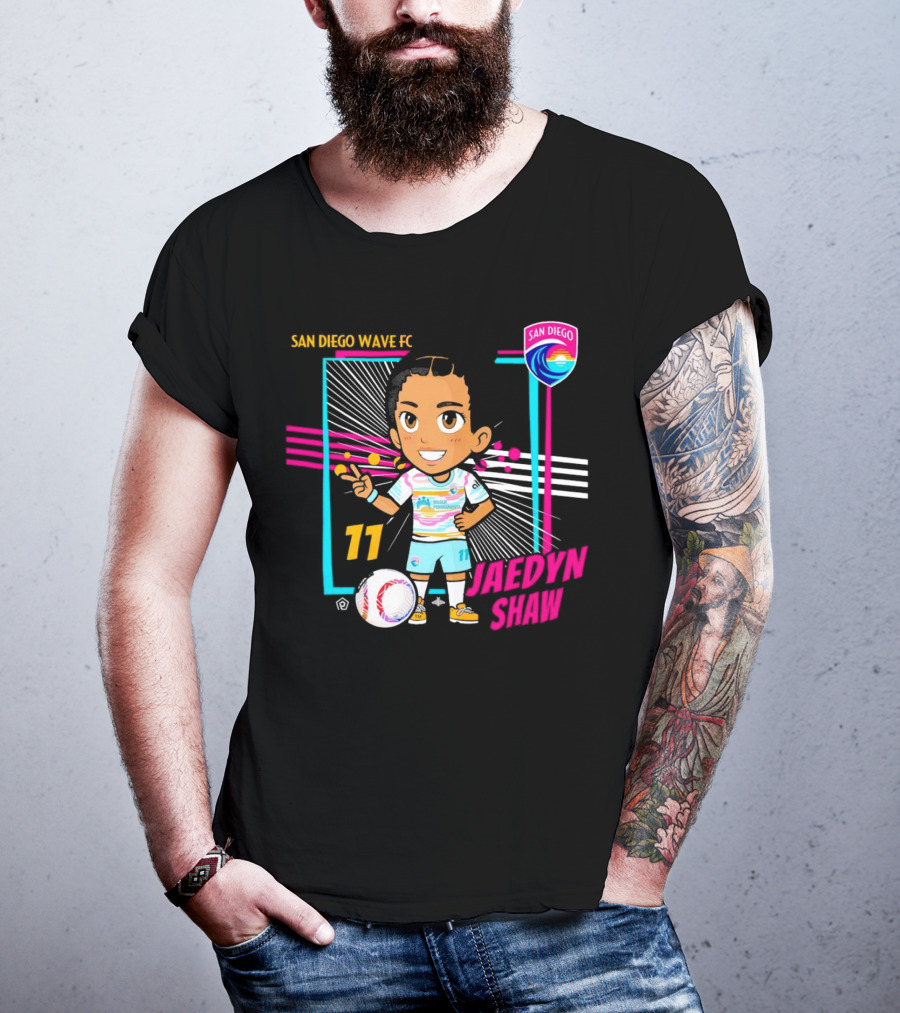 San Diego Wave FC Jaedyn Shaw 11 Chibi Soccer Player With Team Badge T-Shirt