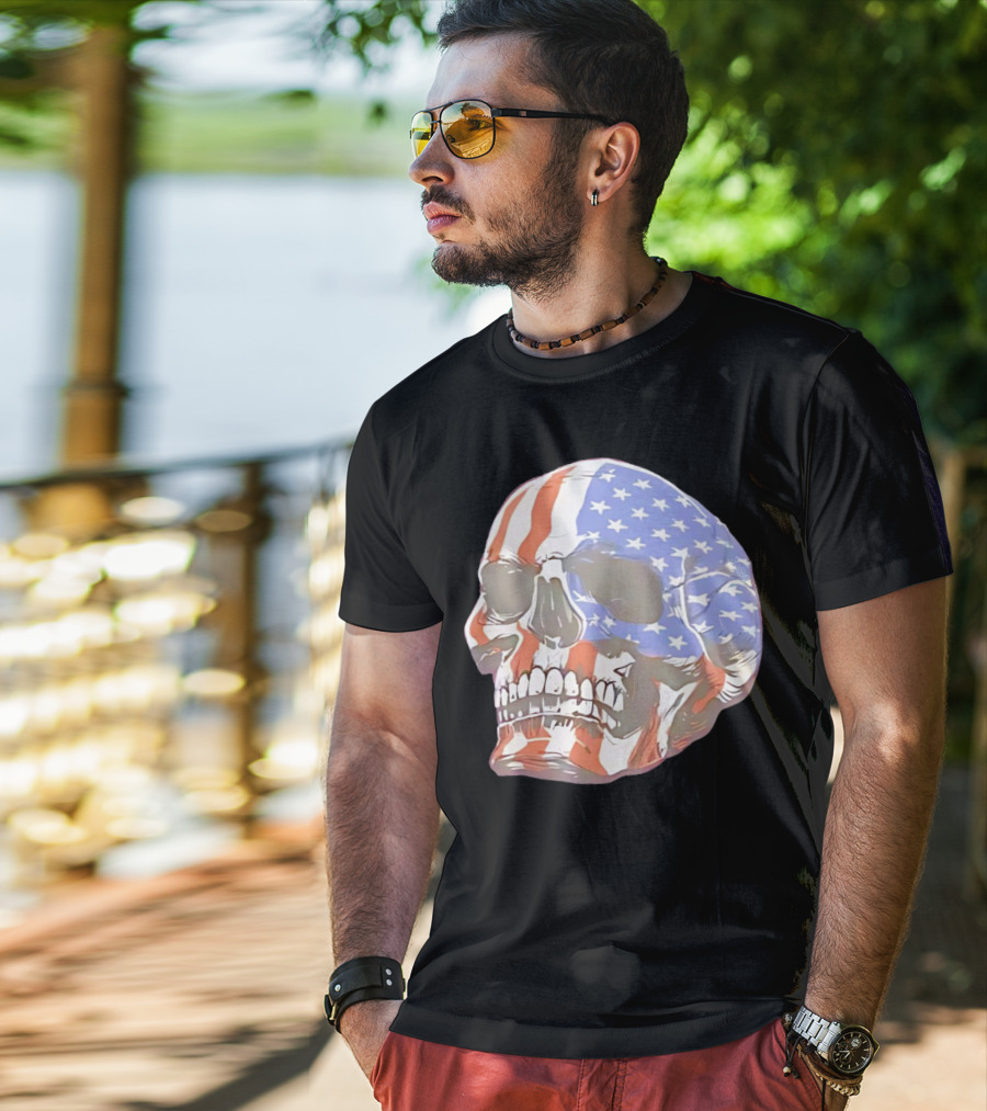 Skull With American Flag T-Shirt