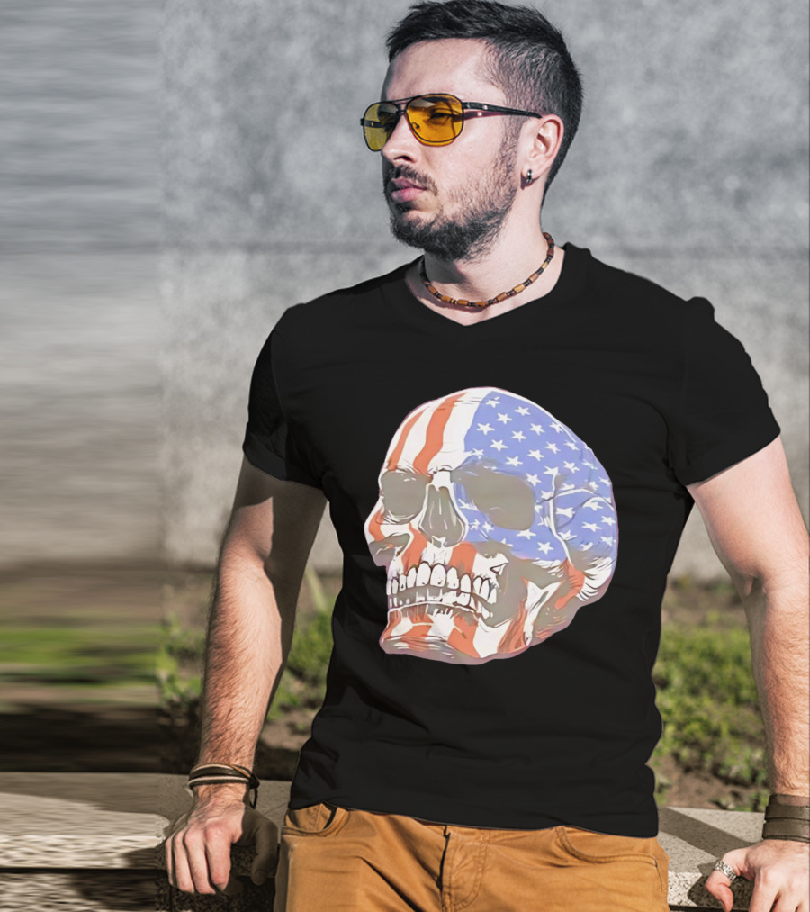 Skull With American Flag T-Shirt