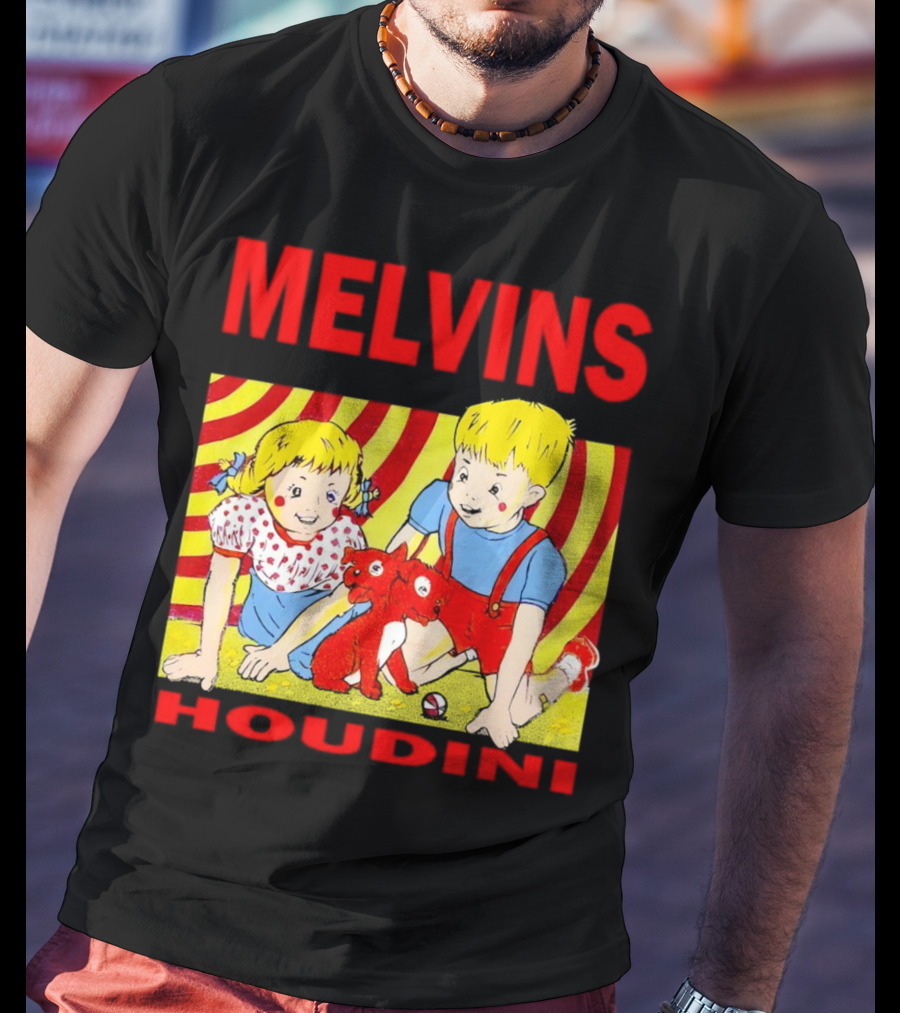 Melvins Houdini Late 00s Jerks Kids With Red Dog And Swirling Red Yellow Background T-Shirt