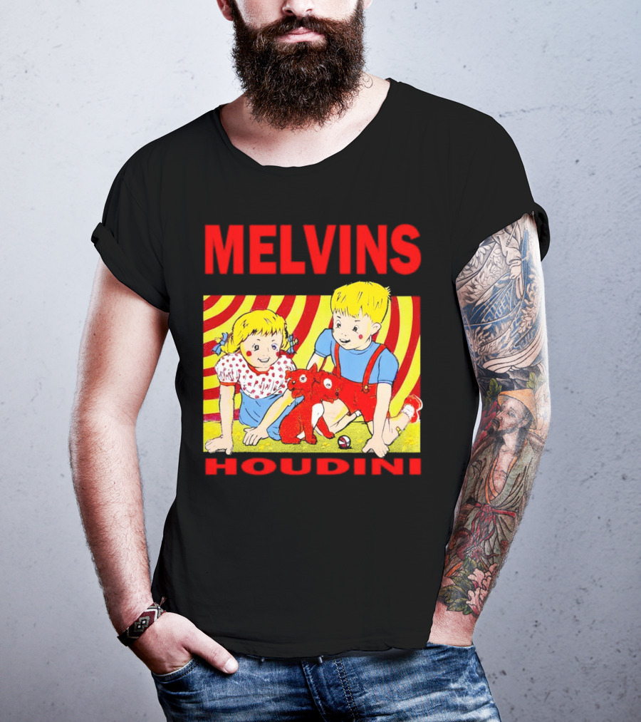 Melvins Houdini Late 00s Jerks Kids With Red Dog And Swirling Red Yellow Background T-Shirt