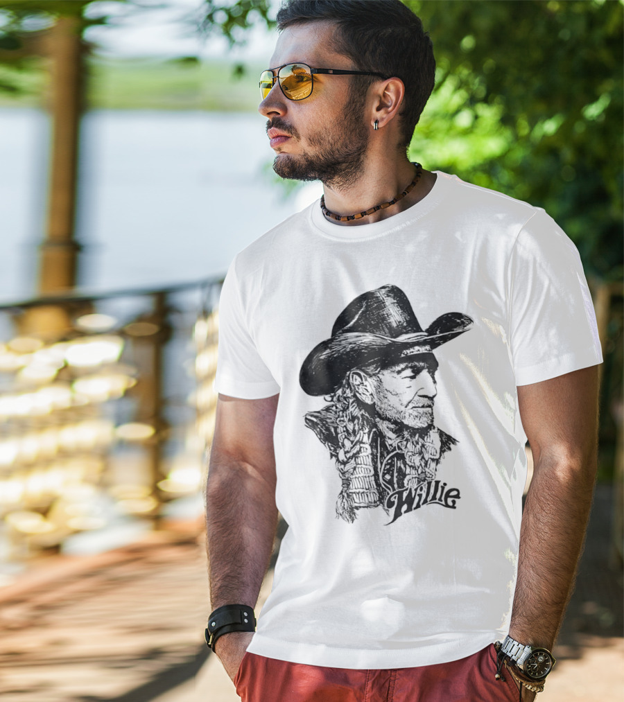 Willie Nelson Cowboy Hat Braid Classic Sketch T-Shirt