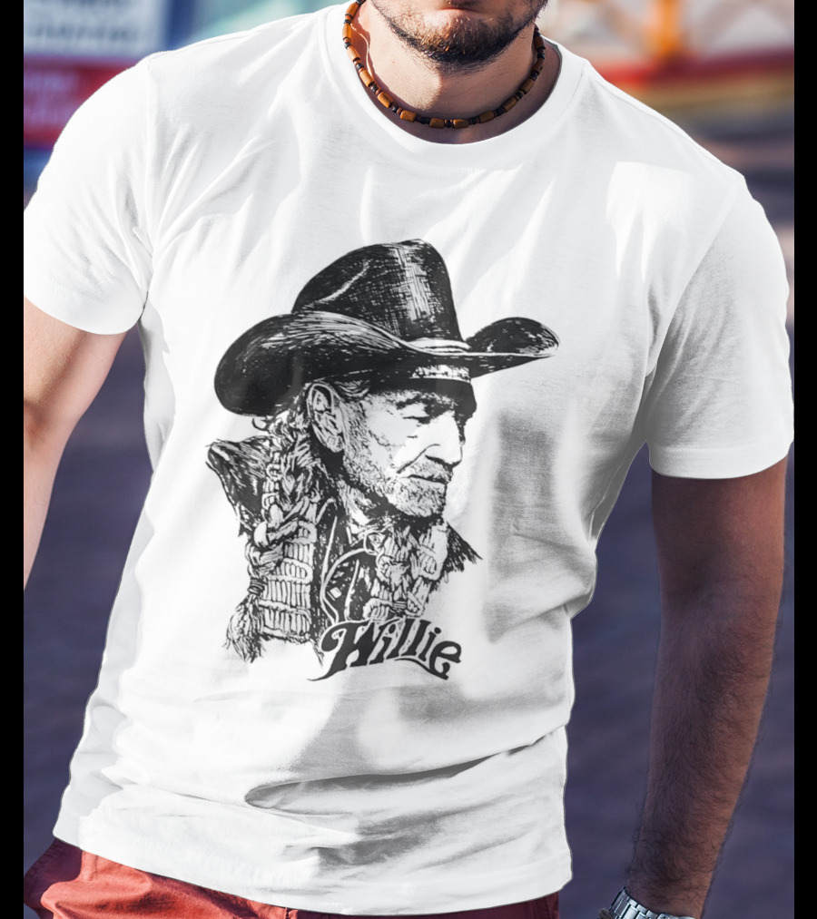 Willie Nelson Cowboy Hat Braid Classic Sketch T-Shirt