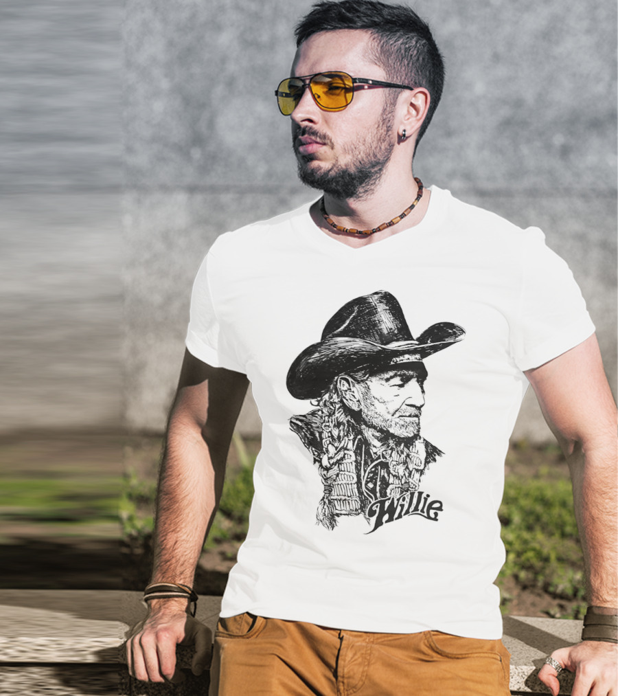 Willie Nelson Cowboy Hat Braid Classic Sketch T-Shirt
