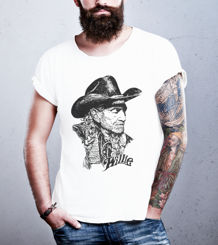 Willie Nelson Cowboy Hat Braid Classic Sketch T-Shirt