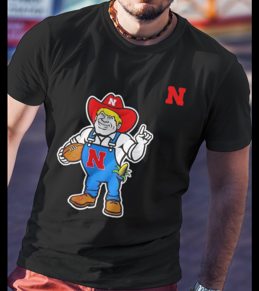 Nebraska Cornhuskers Mascot Holding Football With Corn And N T-Shirt