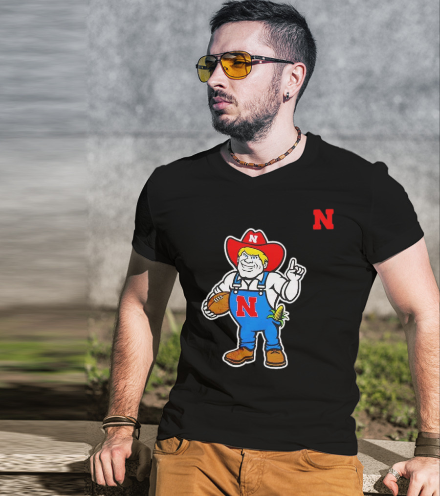 Nebraska Cornhuskers Mascot Holding Football With Corn And N T-Shirt