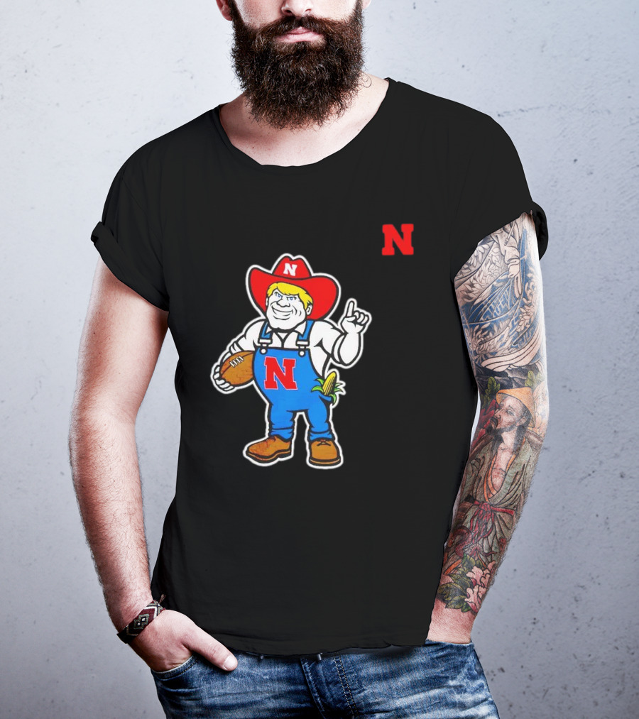 Nebraska Cornhuskers Mascot Holding Football With Corn And N T-Shirt