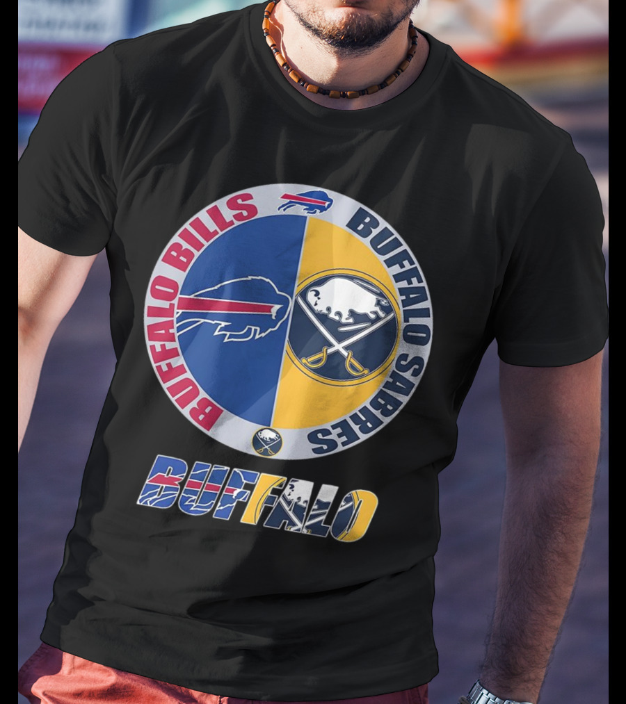 Buffalo Bills Buffalo Sabres Dual Logo Buffalo Text T-Shirt