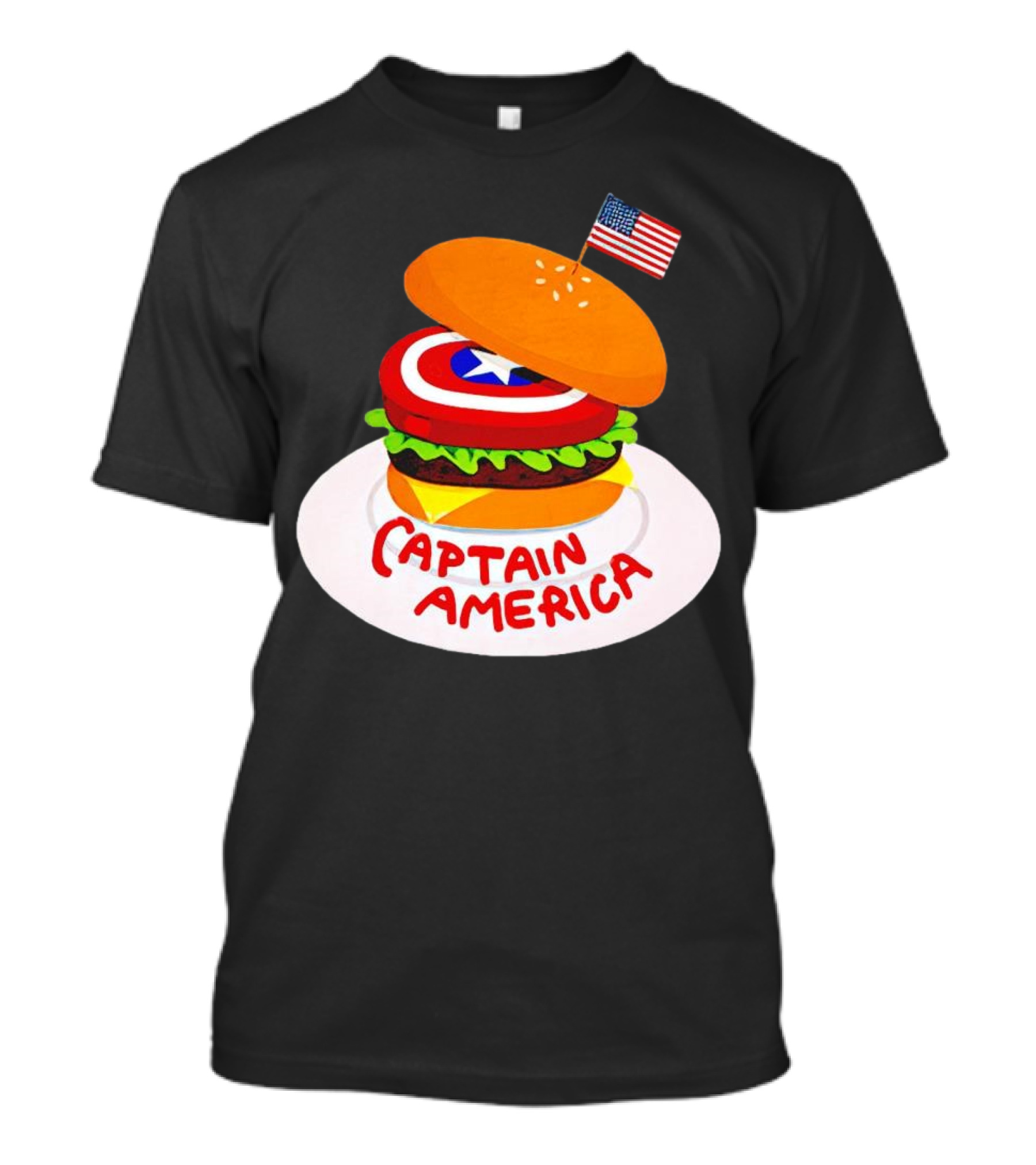 Captain America Burger With Flag And Shield Lettuce Bun T-Shirt