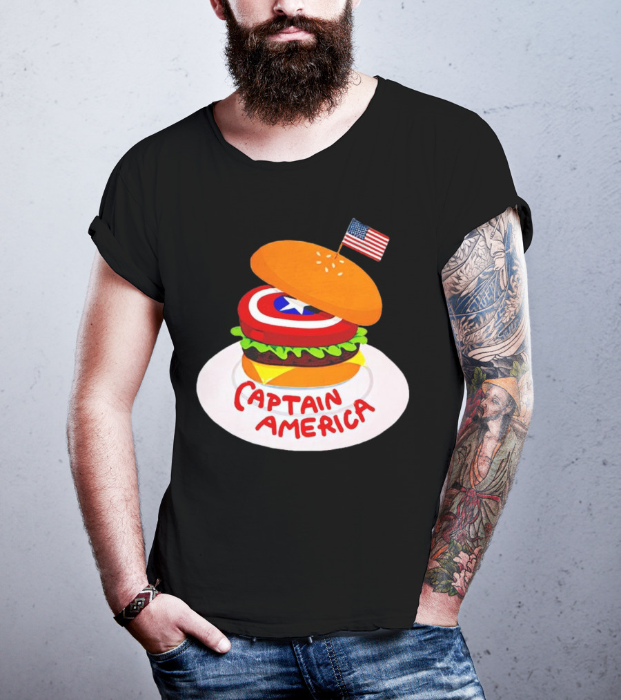 Captain America Burger With Flag And Shield Lettuce Bun T-Shirt