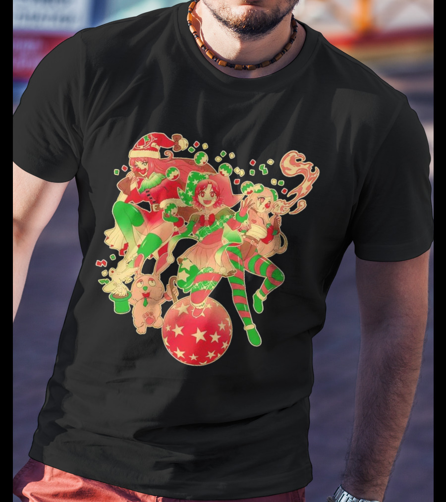 Merry Clownmas Coinbox Festive Characters With Snowflakes And Candy Canes T-Shirt