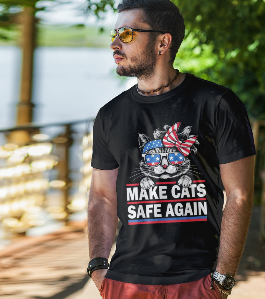 Make Cats Safe Again Funny Cat Lover USA Flag Accessories T-Shirt