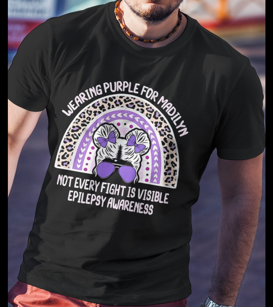 Wearing Purple For Madilyn Not Every Fight Is Visible Epilepsy Awareness Rainbow Leopard Print Glasses Bows T-Shirt