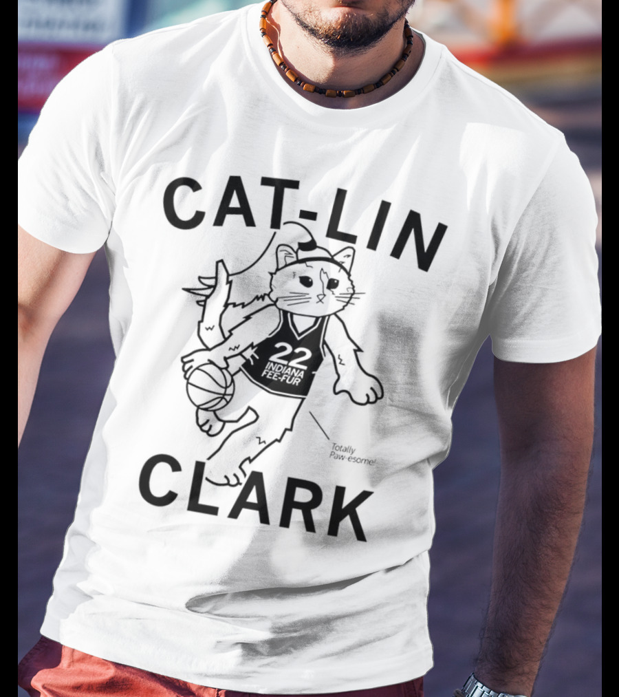 Cat-Lin Clark Indiana Fee-Fur Totally Paw-some 22 Basketball Cat T-Shirt