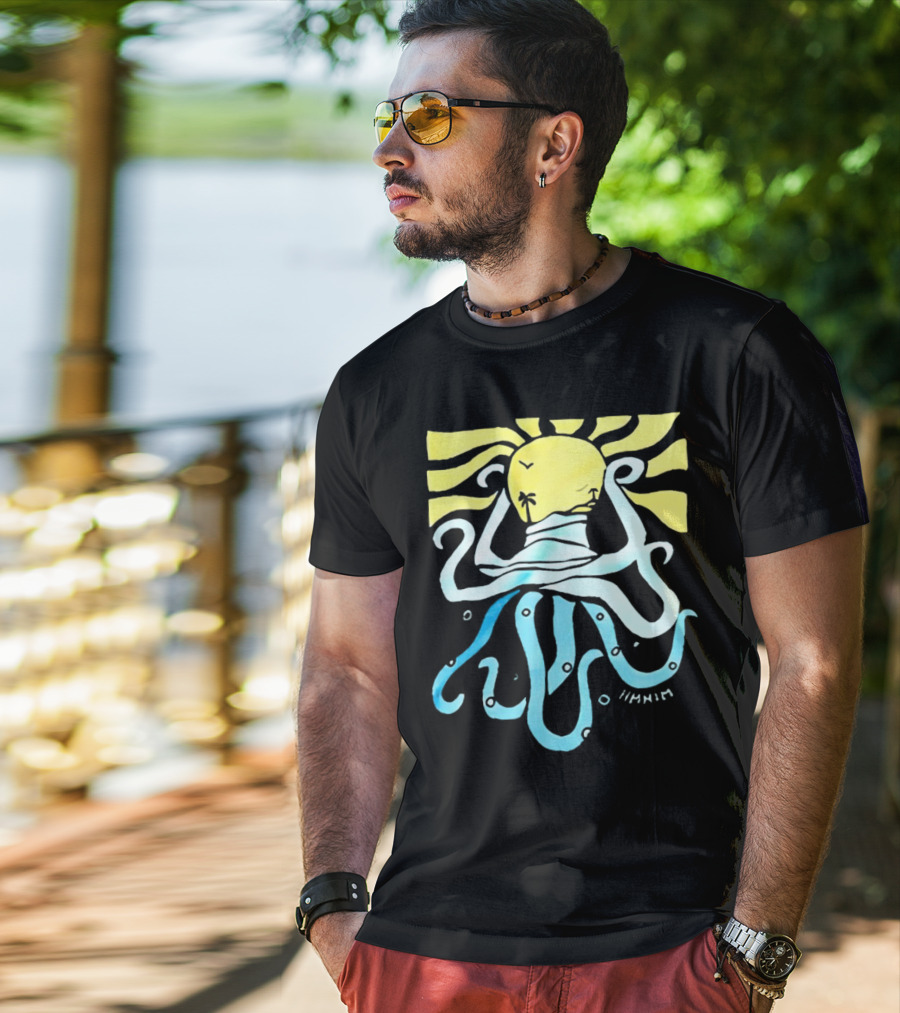 Mark Hoppus Octopus Sun Wave Palm Ocean Scene T-Shirt