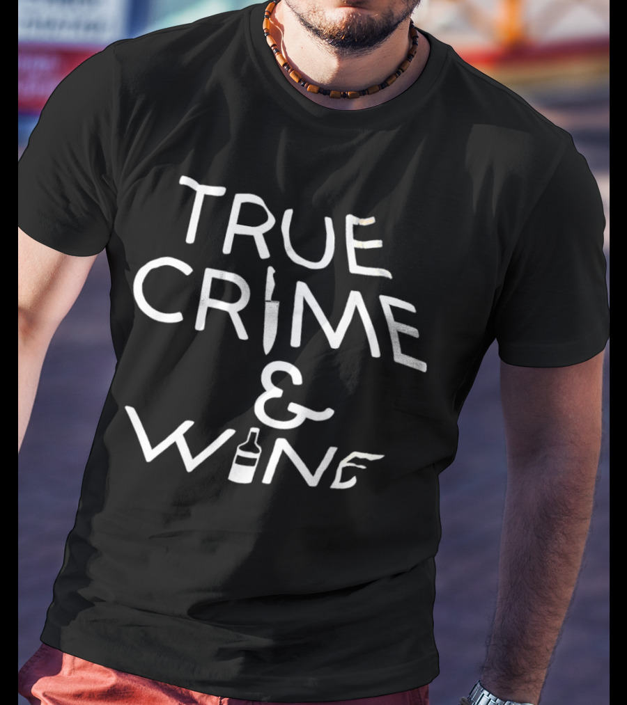 True Crime And Wine Knife And Bottle Motif T-Shirt