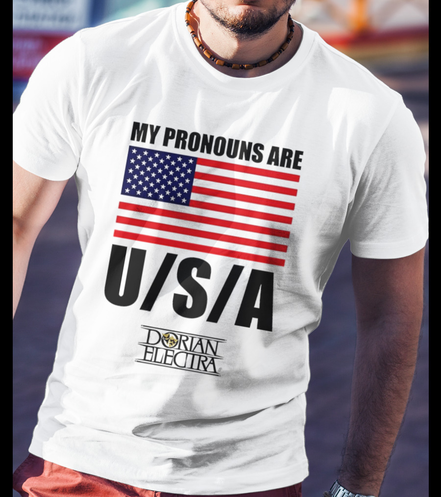 My Pronouns Are USA Dorian Electra American Flag T-Shirt
