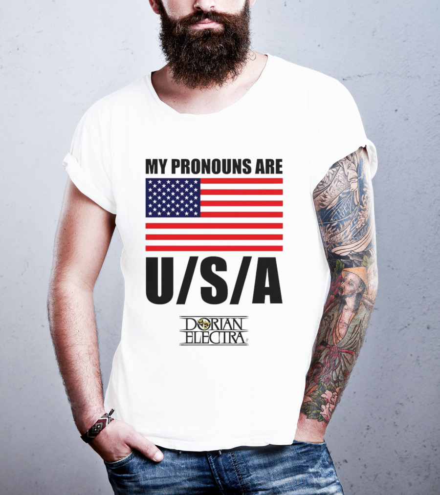 My Pronouns Are USA Dorian Electra American Flag T-Shirt