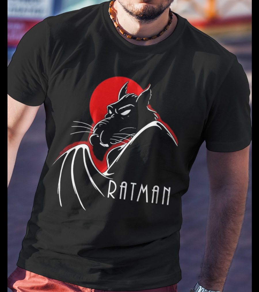 Ratman Splinter Shadow Against Red Moon In Batman T-Shirt