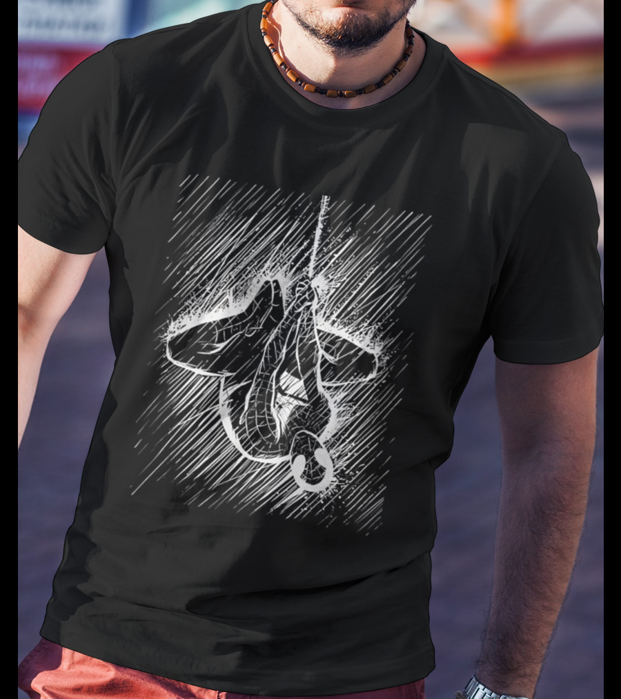 Spider-Man Hanging Upside Down In Heavy Rainstorm Sketch T-Shirt