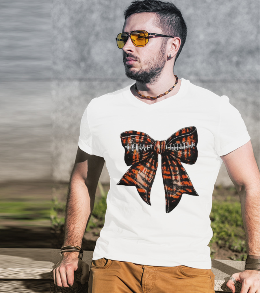Cincinnati Football Bow Tiger Print Bowtie T-Shirt