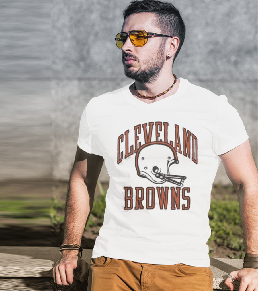 Cleveland Browns Helmet Icon White Black T-Shirt