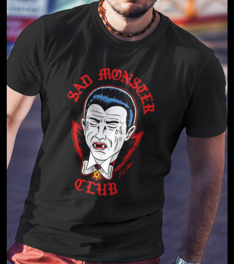 Sad Monster Club Dracula Face Fang Cape Tears T-Shirt