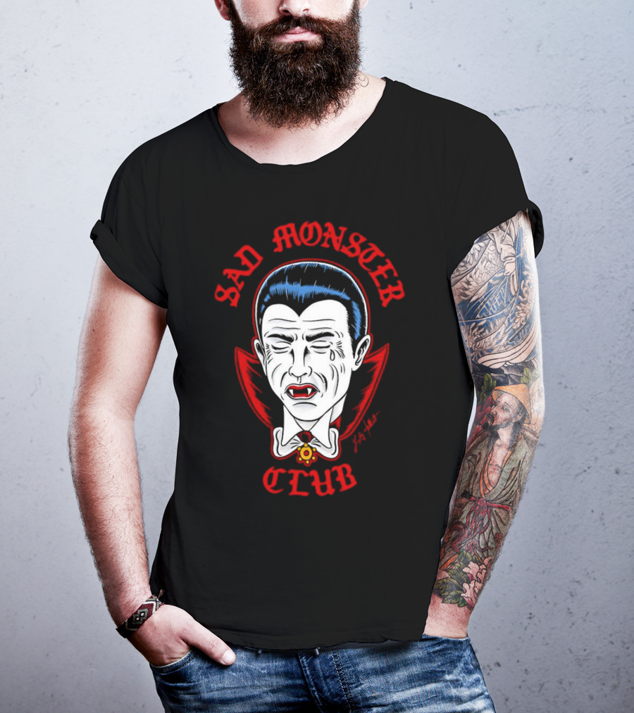 Sad Monster Club Dracula Face Fang Cape Tears T-Shirt