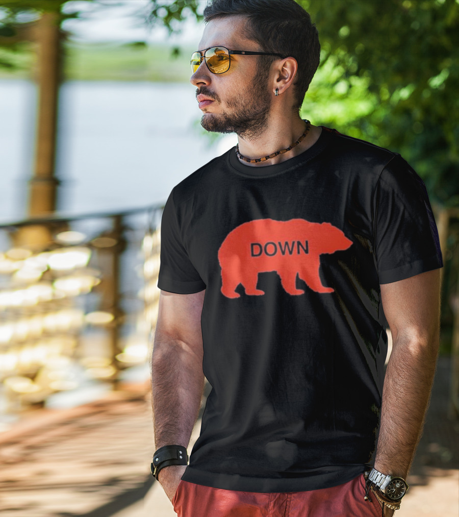 Walking Bear Down Red Bear Silhouette With Text DOWN T-Shirt