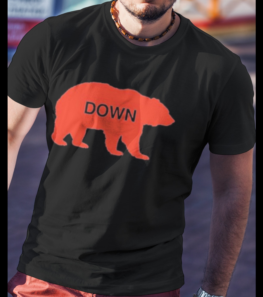 Walking Bear Down Red Bear Silhouette With Text DOWN T-Shirt