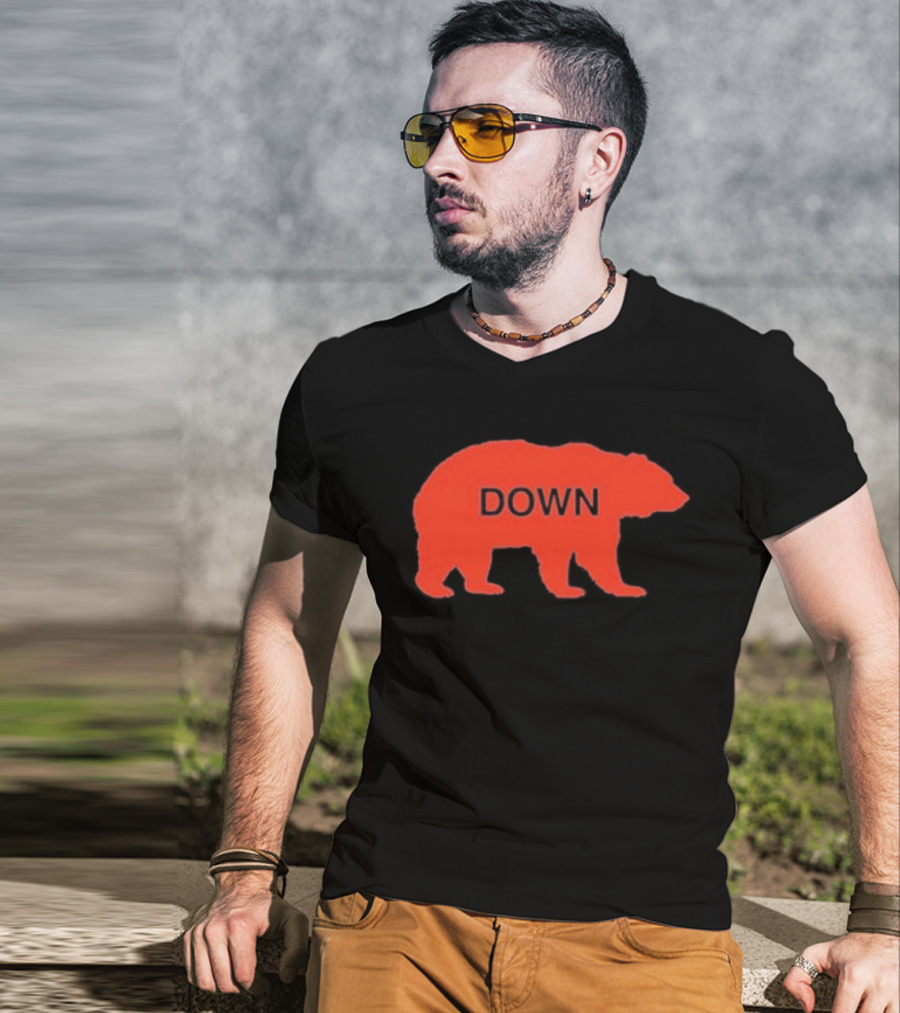 Walking Bear Down Red Bear Silhouette With Text DOWN T-Shirt