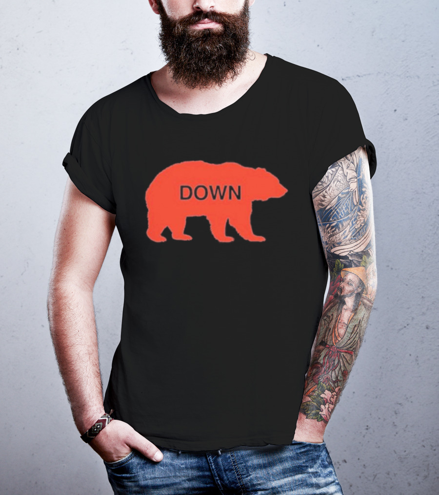 Walking Bear Down Red Bear Silhouette With Text DOWN T-Shirt