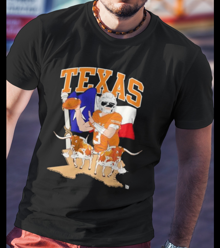 Texas Longhorns Football With Lone Star Flag And Player T-Shirt