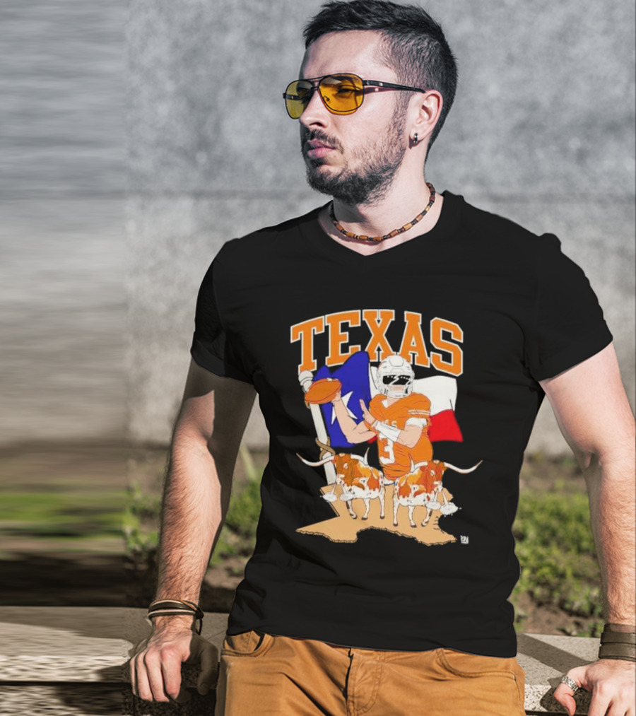 Texas Longhorns Football With Lone Star Flag And Player T-Shirt