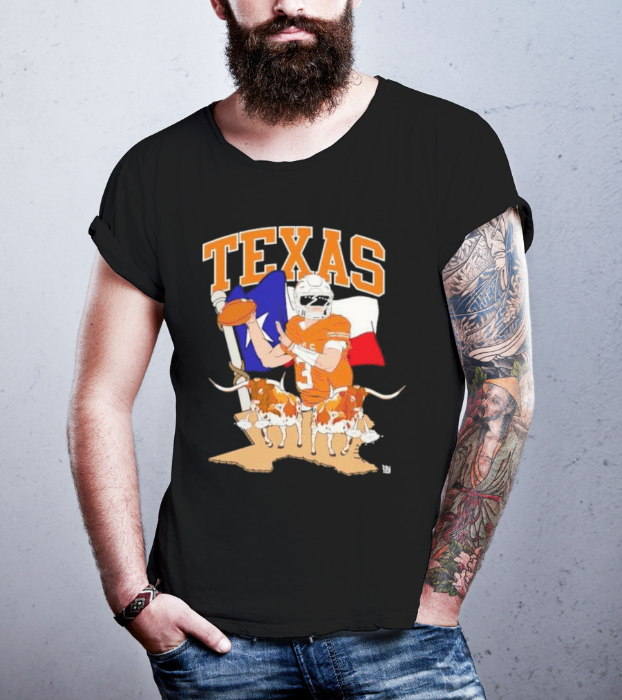Texas Longhorns Football With Lone Star Flag And Player T-Shirt