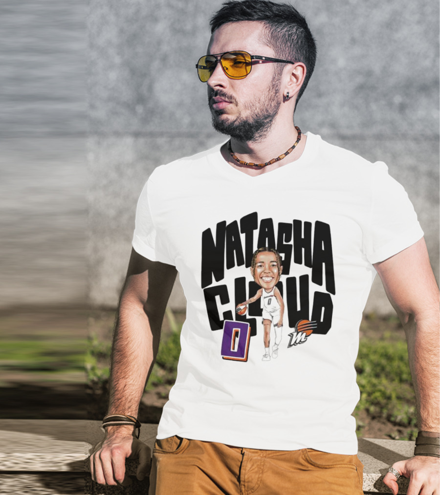 Natasha Cloud Phoenix Mercury Basketball Caricature With Orange Ball And Stylized Text T-Shirt