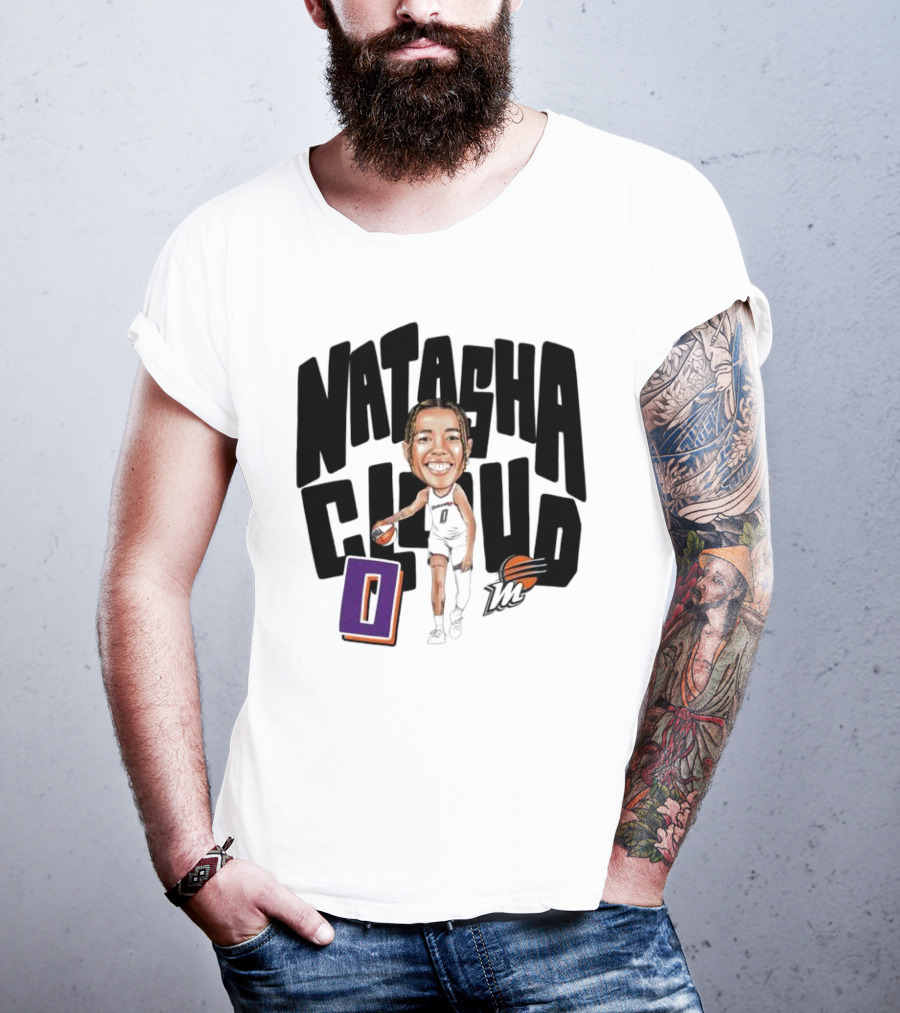 Natasha Cloud Phoenix Mercury Basketball Caricature With Orange Ball And Stylized Text T-Shirt
