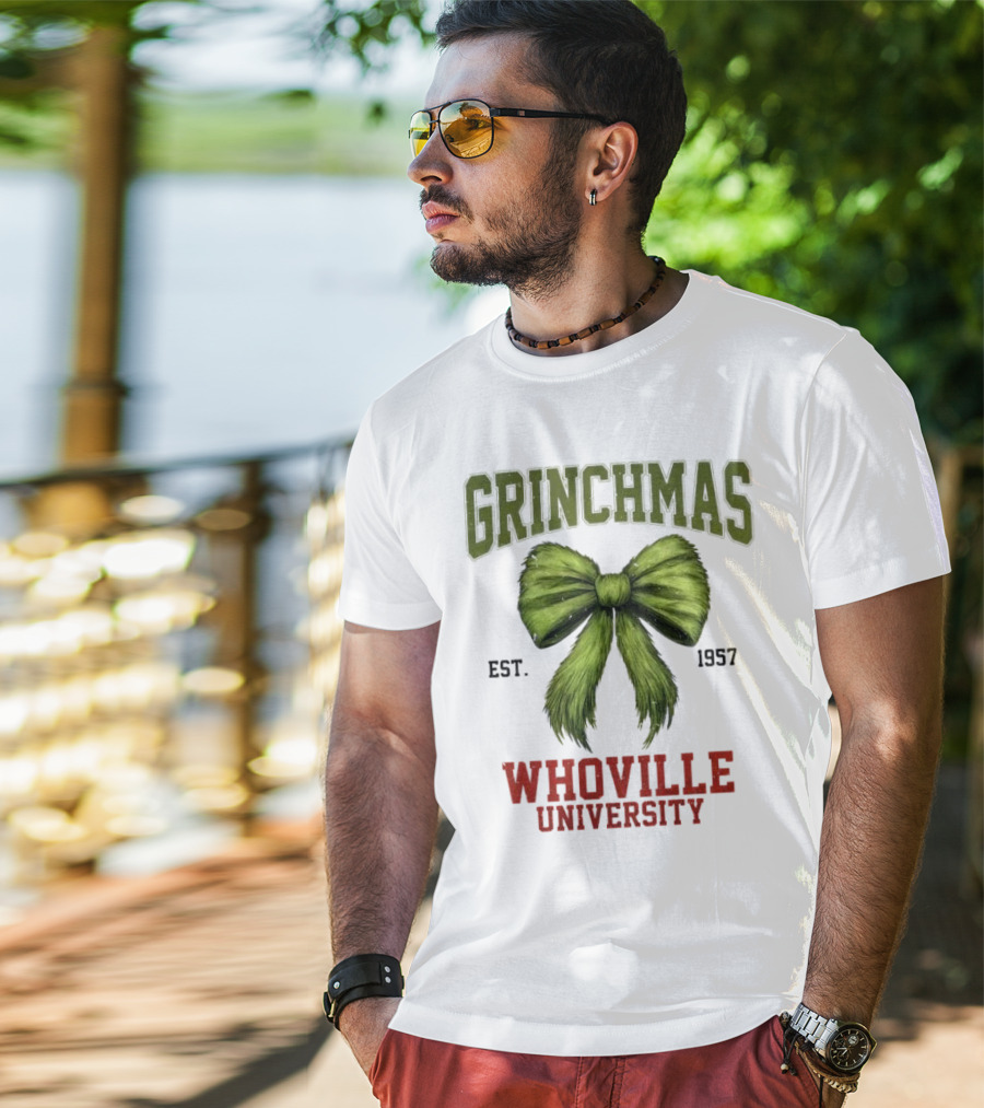 Grinchmas Whoville University Est 1957 Green Bow Emblem T-Shirt