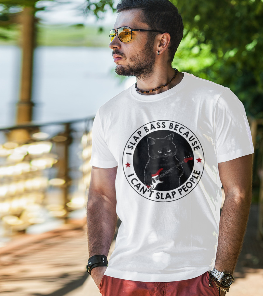 I Slap Bass Because I Can’t Slap People Guitar Cat T-Shirt