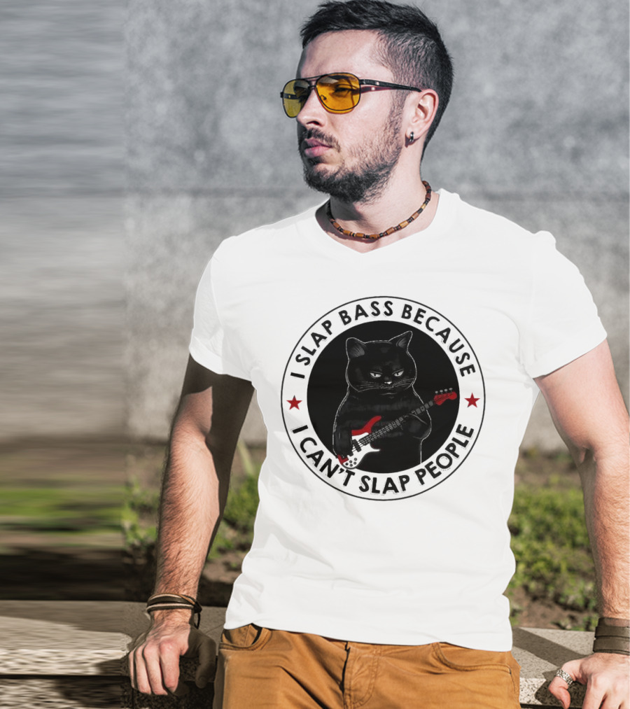 I Slap Bass Because I Can’t Slap People Guitar Cat T-Shirt