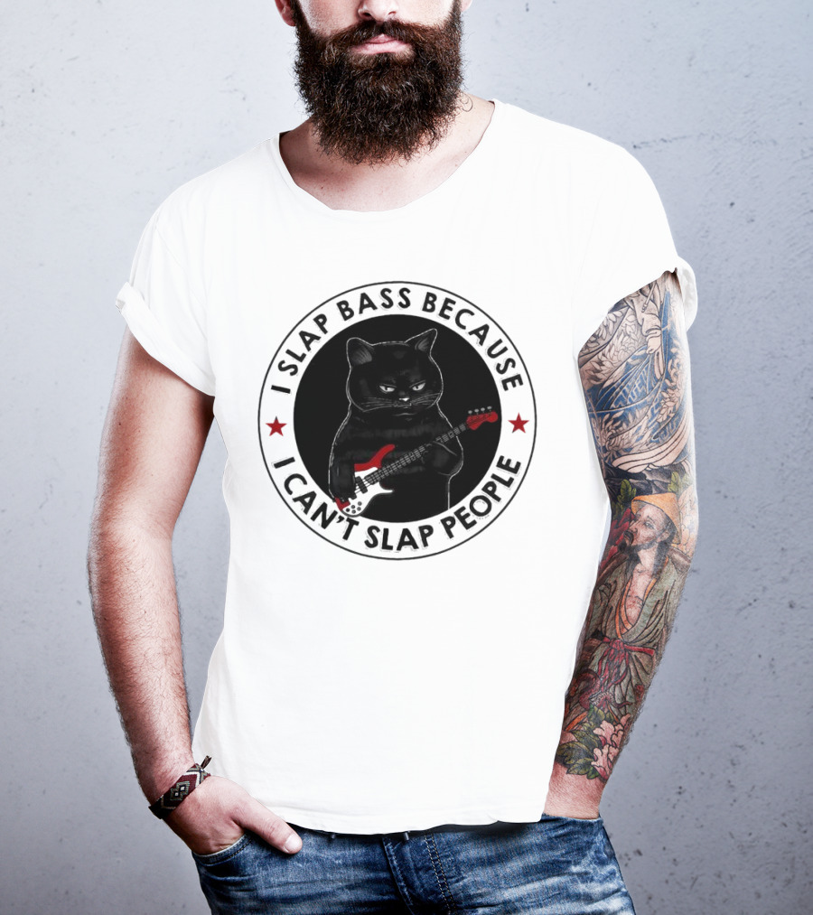 I Slap Bass Because I Can’t Slap People Guitar Cat T-Shirt