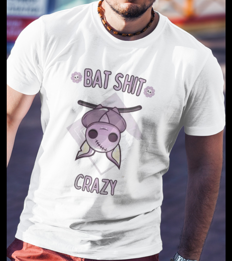 Bat Shit Crazy Purple Bat Hanging Upside Down With Flowers T-Shirt