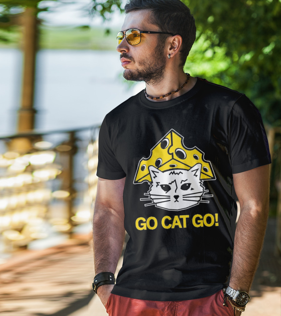 Go Cat Go Cheesehead Cat With Cheese Hat T-Shirt
