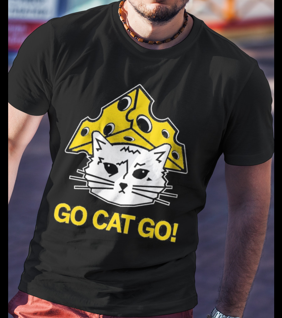 Go Cat Go Cheesehead Cat With Cheese Hat T-Shirt